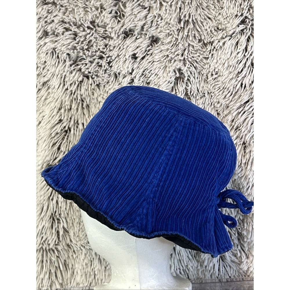Colbalt Blue‎ Black Reversible Bucket Hat Tie 90's y2K Festival Sunbonnet Beach